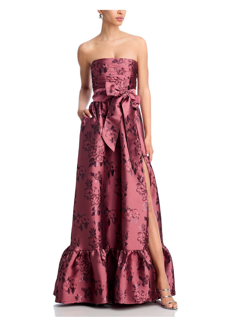 V. Chapman Strapless Floral Jacquard Maxi Dress in Dusty Rose